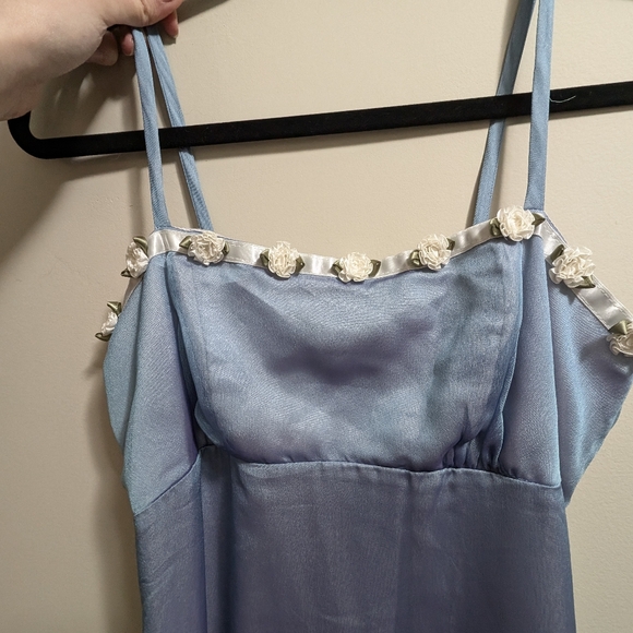 Baby Blue Vintage Prom Dress with Floral Detail - Picture 3 of 5